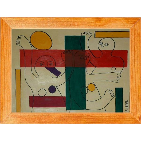 SUPER RARE - Antique Oil Canvas Painting Manner of Fernand Leger/ Signed.