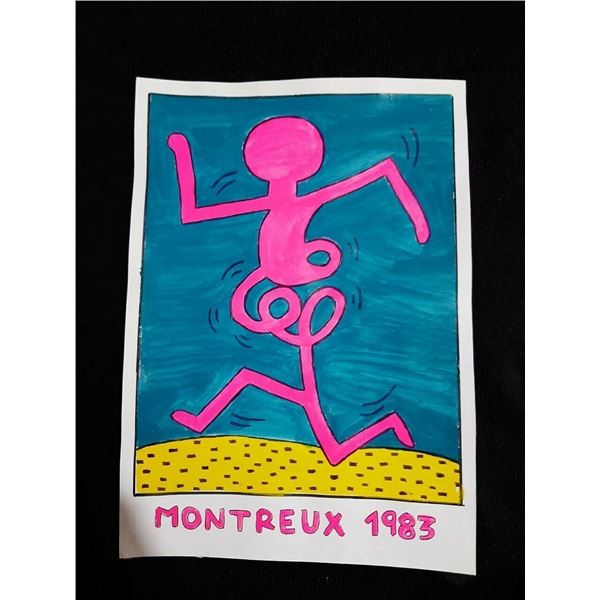 American POP / Oil on cardboard Paper / Keith Haring - Stamp reverse - Signed