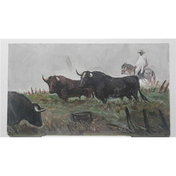 "Peasant Herding Bulls" - American Landscape/ Danilo Sevilla / Signed