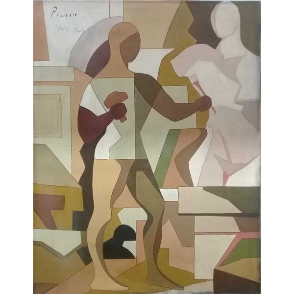 Manner Of Fine Cubist "Pablo Picasso" - Oil Canvas Painting / "El tallador"