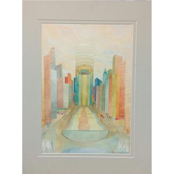 James Brooks - Park Ave " Watercolor on cardboard paper" / American Contemporary