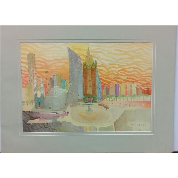 American Artist James Brooks - Park Ave " Watercolor on cardboard paper"