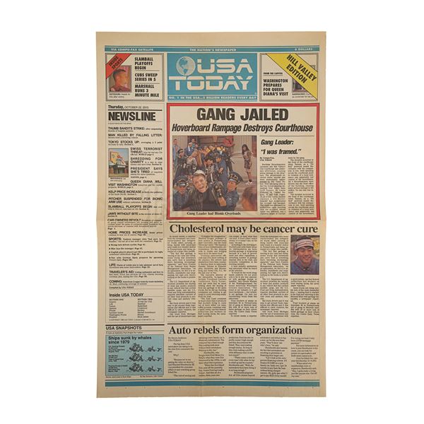 Lot # 27: BACK TO THE FUTURE PART II (1989) - "Gang Jailed" USA Today Newspaper