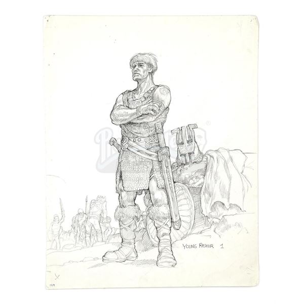 Lot # 586: CONAN THE BARBARIAN (1982) - Hand-Drawn Ron Cobb Young Rexor (Ben Davidson) Concept Sketc