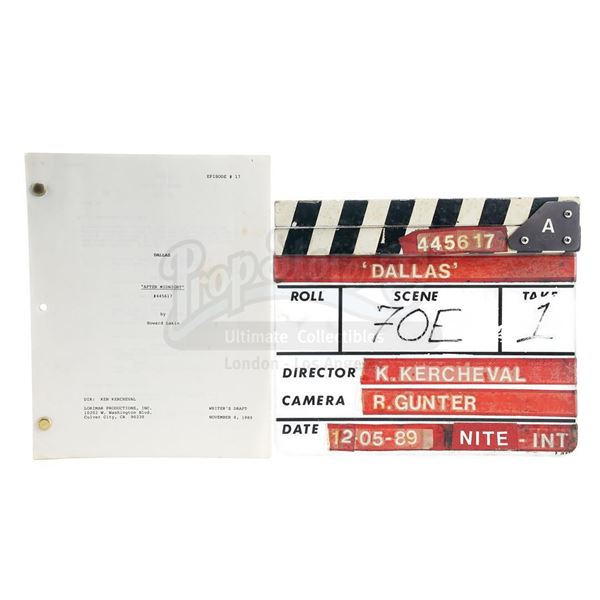 Lot # 601: DALLAS (T.V. SERIES, 1978 - 1991) - Clapperboard and Writer's Draft Script