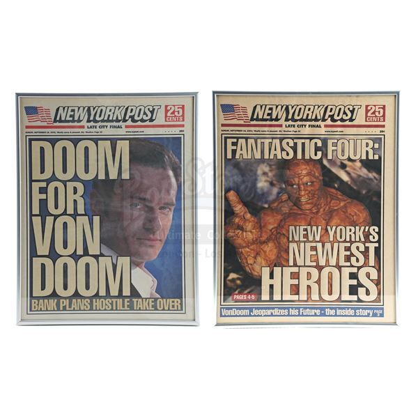 Lot # 659: FANTASTIC FOUR (2005) - Pair of Framed Newspaper Covers