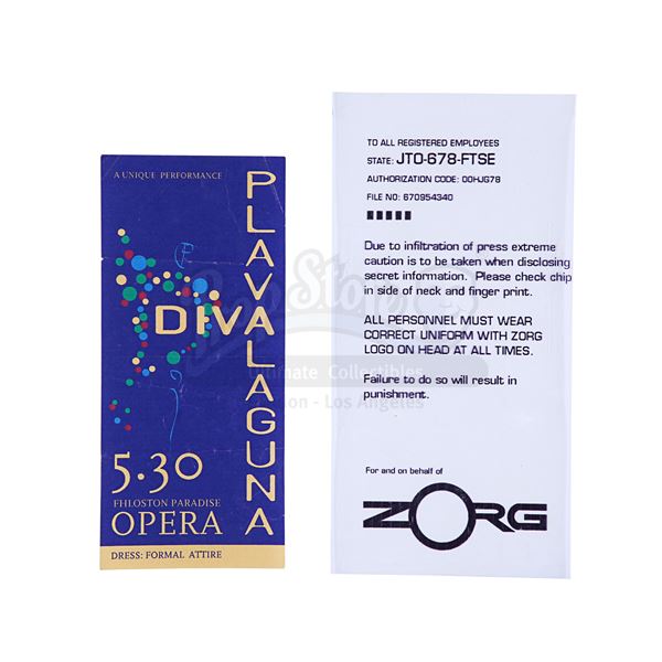 Lot # 666: THE FIFTH ELEMENT (1997) - Diva Ticket and Zorg Memo