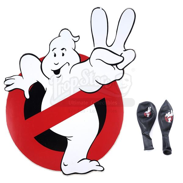 Lot # 694: GHOSTBUSTERS II (1989) - Ecto-1A Car Door Decal and Pair of Ghostbusters Balloons