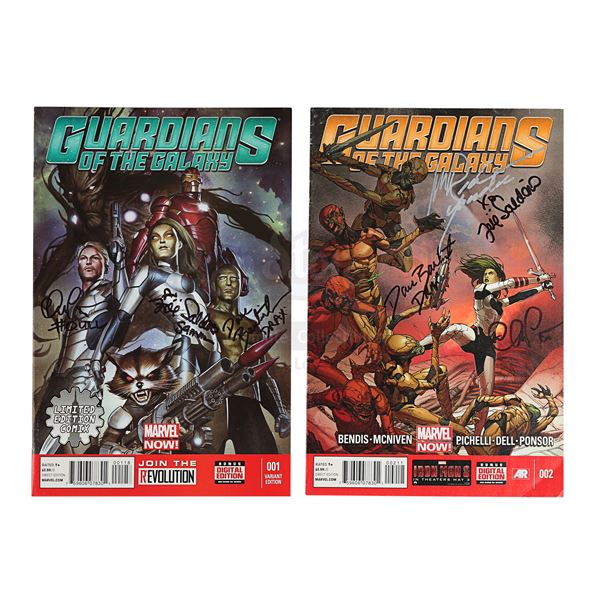 Lot # 720: GUARDIANS OF THE GALAXY (2014) - Pair of Cast-autographed Comics