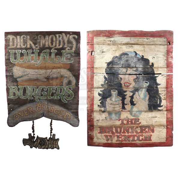 Lot # 744: HOOK (1991) - "Dick Moby's Whale Burgers" and "The Drunken Wentch" Pirate Town Signs