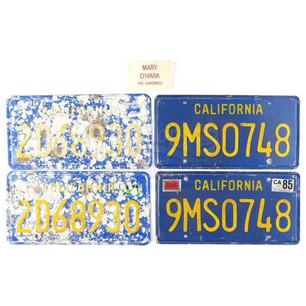 Lot # 793: JAMES BOND: A VIEW TO A KILL (1985) - Stacey Sutton's (Tanya Roberts) Jeep License Plates