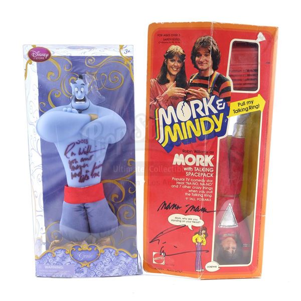 Lot # 898: MORK & MINDY (T.V. SERIES, 1978 - 1982) - Robin Williams-Signed Mork and Genie Figures