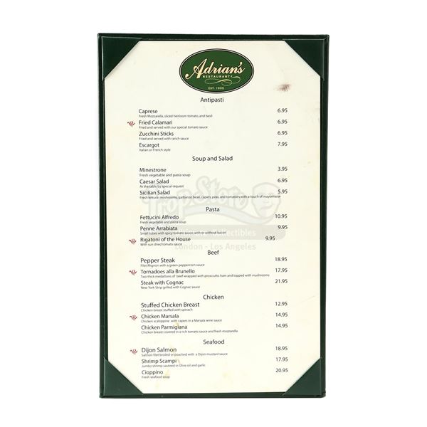 Lot # 998: ROCKY BALBOA (2006) - Adrian's Restaurant Menu