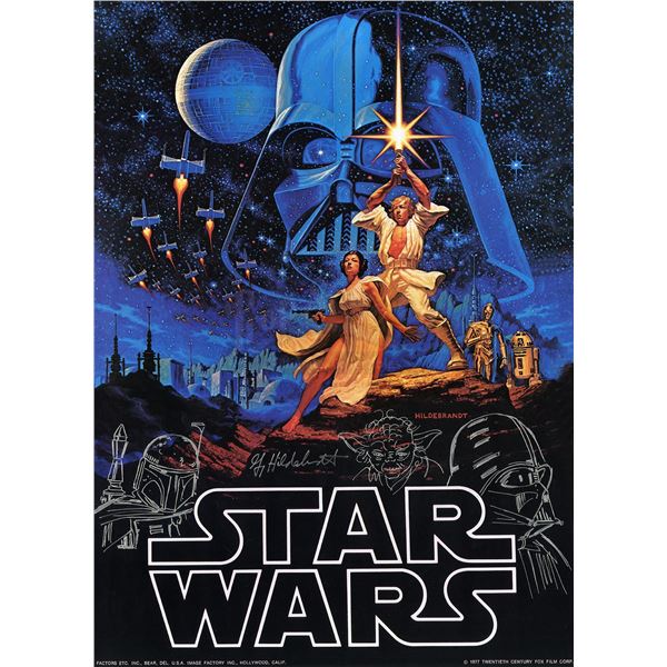 Lot # 1161: STAR WARS - EP IV - A NEW HOPE (1977) - Greg Hildebrandt-Signed Proof Poster with Three 