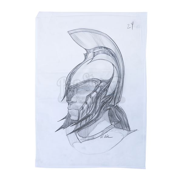 Lot # 1319: TROY (2004) - Hand-Drawn Mariano Diaz Achilles (Brad Pitt) Helmet Sketch