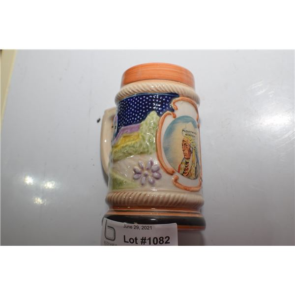 VINTAGE PLENTYWOOD MONTANA BEER MUG INDIAN CHIEF