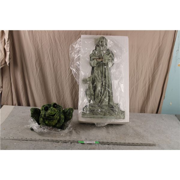 Garden Statue (St Francis)  + Frog planter (new)