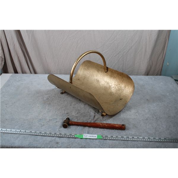 Fireplace wood holder and small wooden hammer