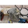 Image 5 : Container with chain, trailer wire, carb kit, distributor cap, misc garage items