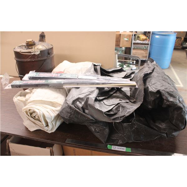 2 Windshield Wipers Gas Can and 2 Partial Tarps