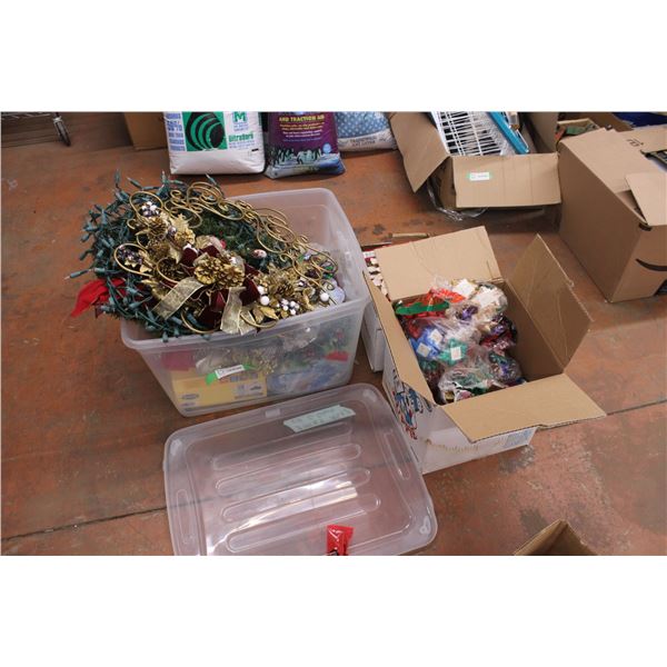 Bin of Christmas Decorations Ribbon Wreath Christmas Related Items