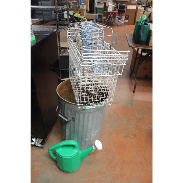 Wire Metal Storage Container With Watering Can and Garbage Can