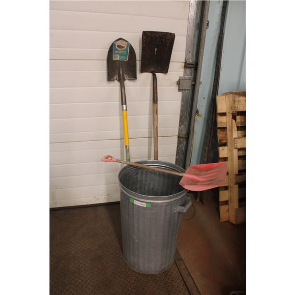 (3) Garden Tools and Garbage Can