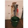 Lot of Garden Items Rakes Extension Broom Boat Oars Garbage Can