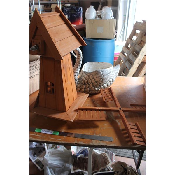 Wooden Windmill and Goose Lawn Garden Decoration
