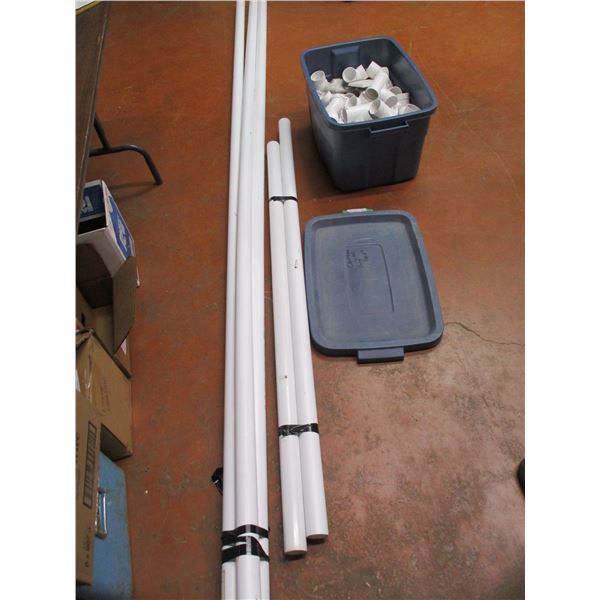 Central Vac Piping + Plastic Tote filled with pieces