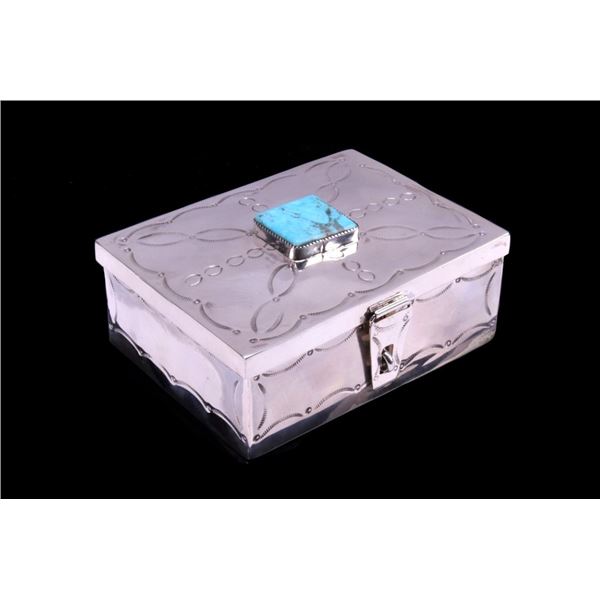 Navajo CJ Butler Fox Turquoise Sterling Silver Box