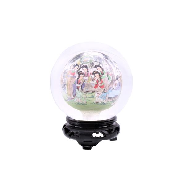 Chinese Inside Micro Painted Orb w/ Stand