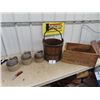 Image 1 : Wooden Bucket, Dynamite Crate, Crock Jug Display - Not Authentic