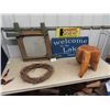 Image 1 : Paddle Framed Mirror, Wooden Painted - Welcome to The Lake Sign, Stump Plant Stand, Plus