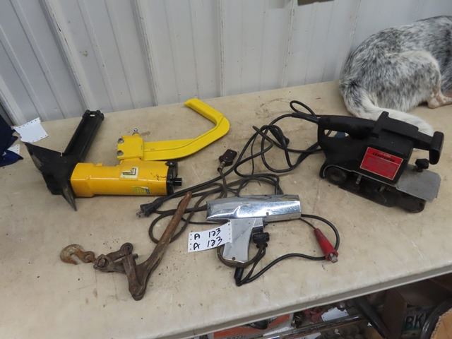 Craftsman Belt Sander, Timing Gun, Air Carpet Nailer, & Load Binder