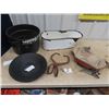 Image 1 : Enamel Basin, Ice Tongs, Grass Broadcaster, & Gold Pan