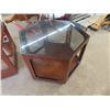 Image 2 : Set of 2 End Tables- Wood & Glass 1) 29" x 26" x 26" & 1) 20" x 22" x 28"