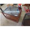 Image 3 : Set of 2 End Tables- Wood & Glass 1) 29" x 26" x 26" & 1) 20" x 22" x 28"