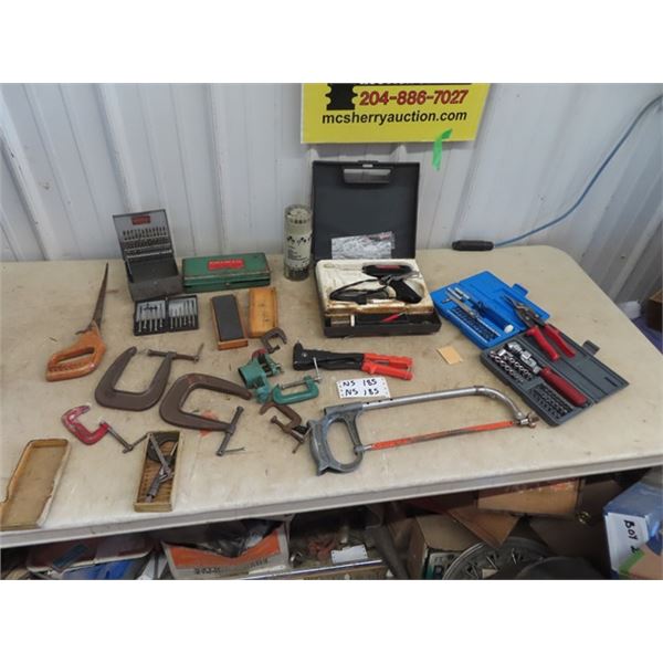 Whitney No 5 Punch Set J.R. Drill Bits, Soldering Gun, Small Vice, C Clamps, Caliper, Plus More!