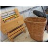 Image 3 : Pedestal Stand, 2 Folding Wood Stands, & Basket