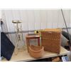 Image 1 : (BR) Oak & Glass Stand, Plant Stad & Wicker Hamper