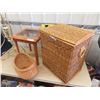Image 2 : (BR) Oak & Glass Stand, Plant Stad & Wicker Hamper