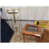 Image 3 : (BR) Oak & Glass Stand, Plant Stad & Wicker Hamper