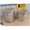Image 1 : (LP) 2 Medalta Crocks 1) 8 Gal w Crack & 1) 6 Gal - Both w Handles