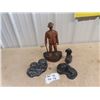 Image 1 : 3 Soapstone & Wood Hand Carved Folk Art Military Soldier - There is 1 Chip in the Helmet