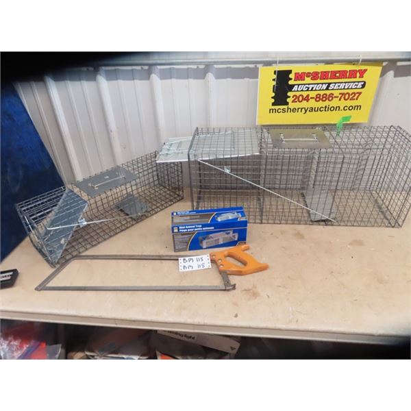 Hand Meat Saw, 3 Live Traps 1) 10 x 12 x 32 1) 10 x 3 x 3.25 & 1) 7.5 x