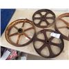 Image 2 : 4 Steel Wheels 2) 13.5" RD 2) 16" Rd & 1 ) 14" RD & Cast Base