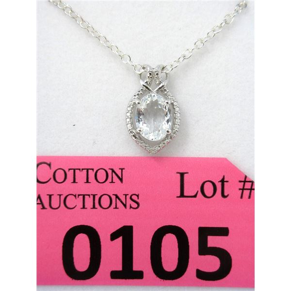 White Topaz & Diamond Sterling Silver Pendant