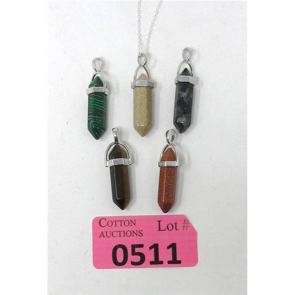 5 Gemstone Healing Point Pendants & 1 Chain