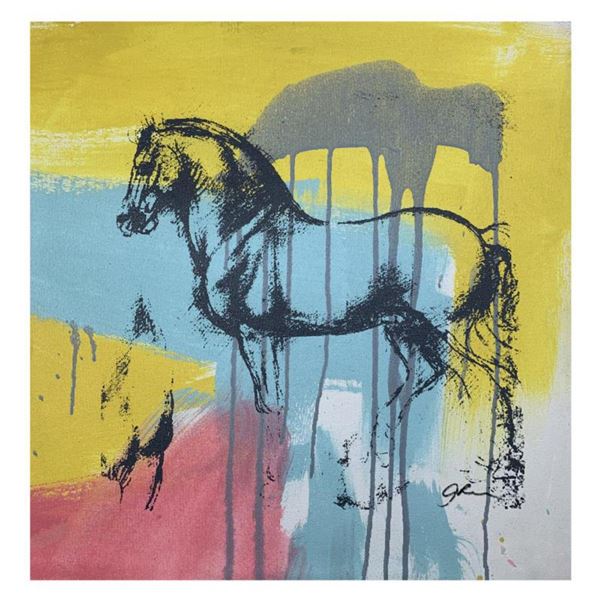 Gail Rodgers, "Leonardo's Horse" Hand Signed Original Hand Pulled Silkscreen Mixed Media on Canvas w
